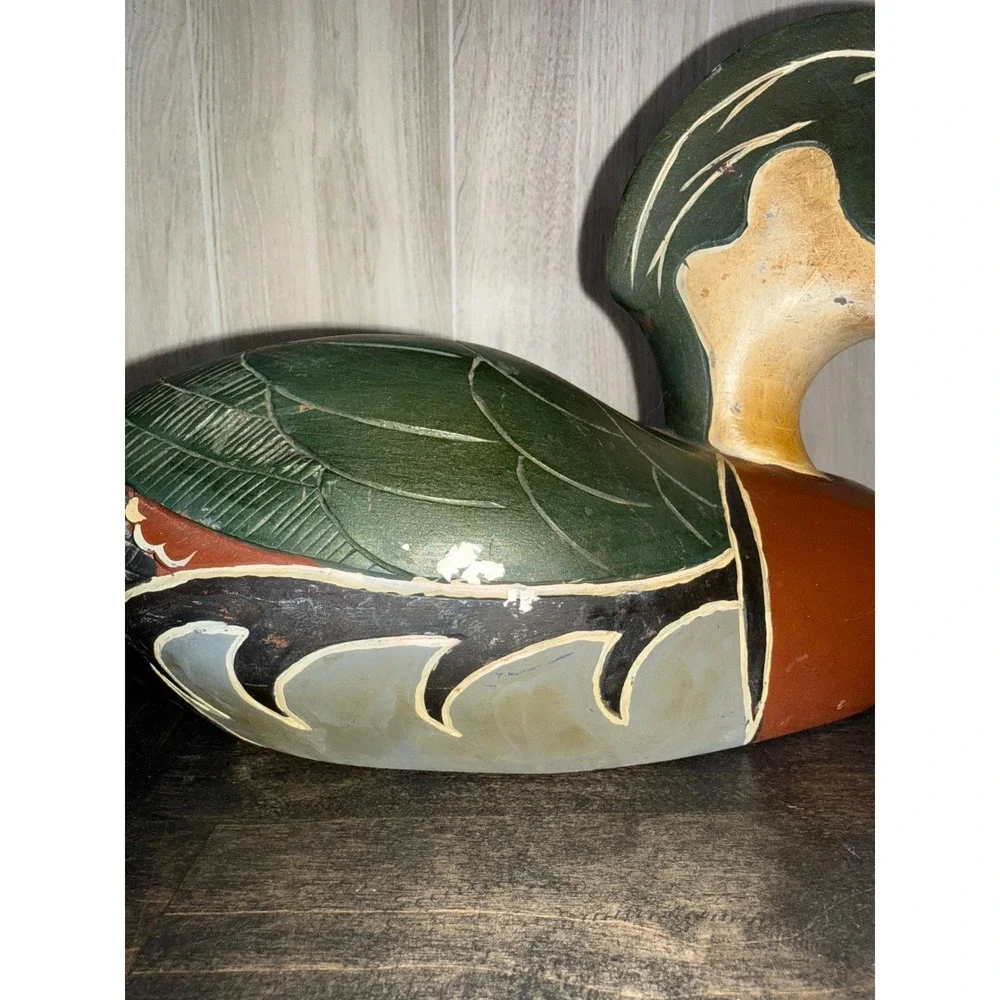 Vintage Hand Painted Wooden Wood Duck Decoy Decorative Folk‎ Art Figurine